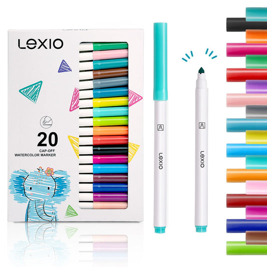 Lexio washable markers – 20 vibrant colors for kids, easy cleanup after coloring fun.