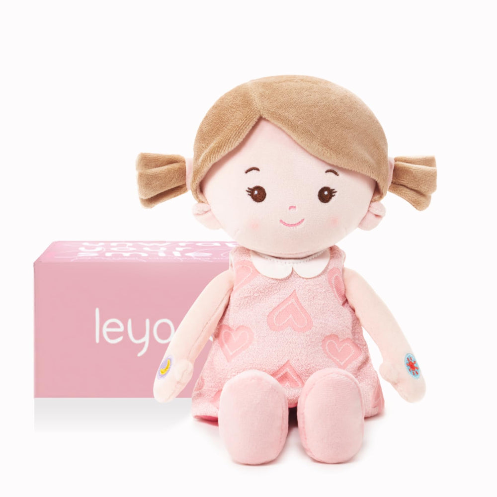 LeyaDoll 12-inch soft doll face close-up for comforting play.