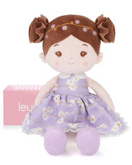 LeyaDoll soft baby doll, 16-inch Daisy Girl in light purple, ideal for imaginative play and comforting cuddles.