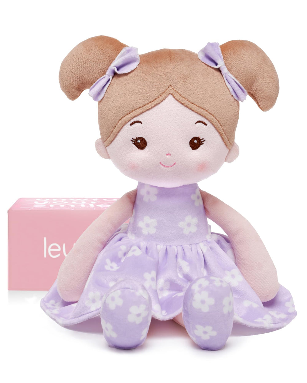 LeyaDoll Florabelle Purple doll close-up showing soft fabric for cuddly play