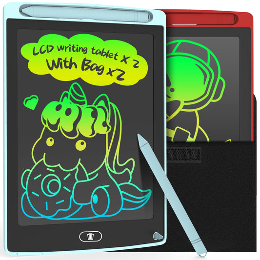LEYAOYAO two-pack LCD writing tablets in blue and red for on-the-go doodling.