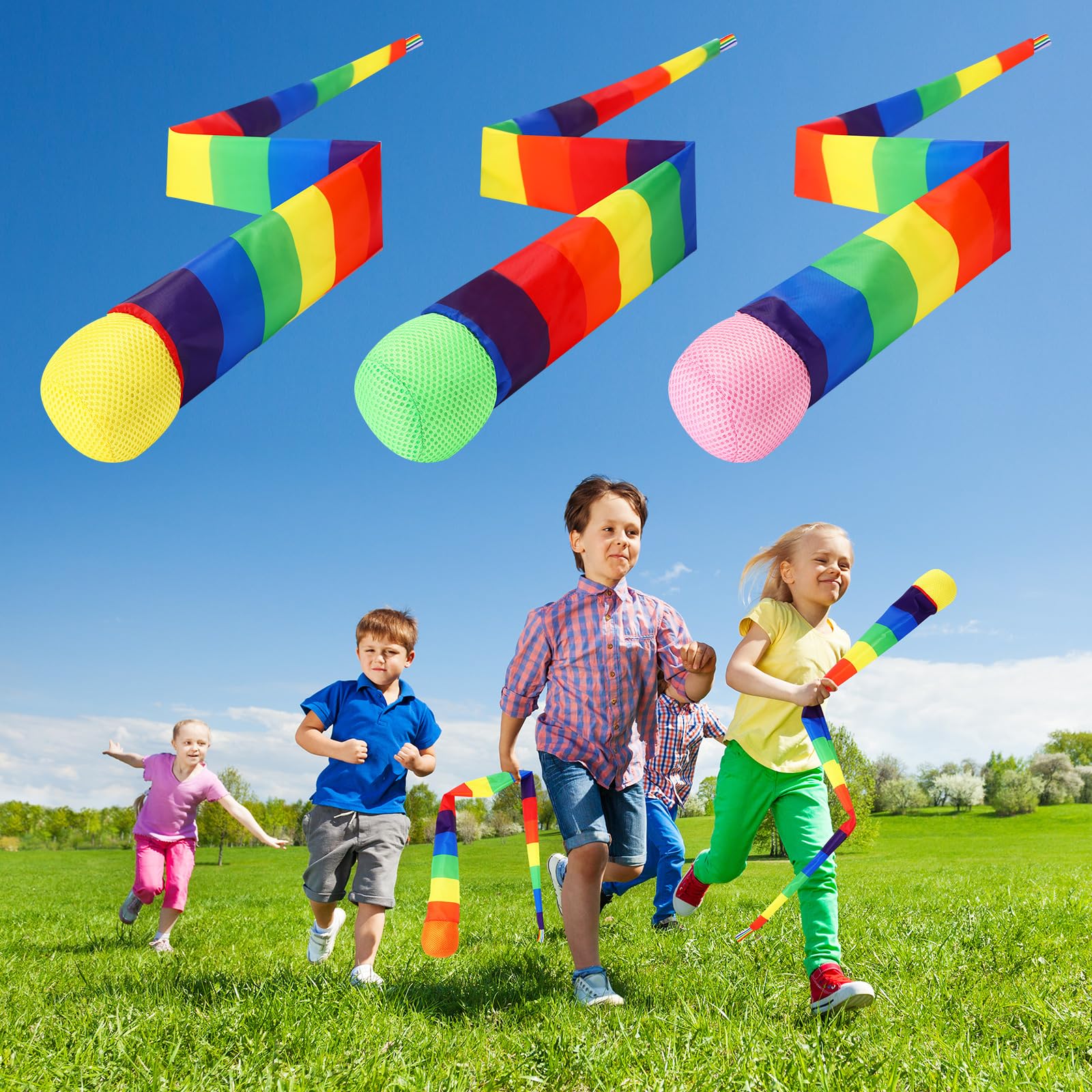 Leyndo throw and catch ball with pink rainbow tail suitable for indoor activities