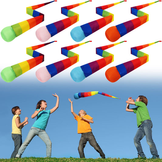 Leyndo 8-piece rainbow tail ball set ready for versatile play across spaces.