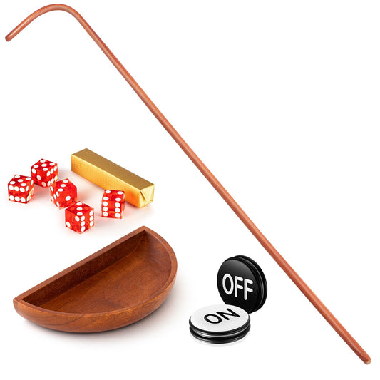 Leyndo craps stick tabletop in rattan provides smooth dice handling.