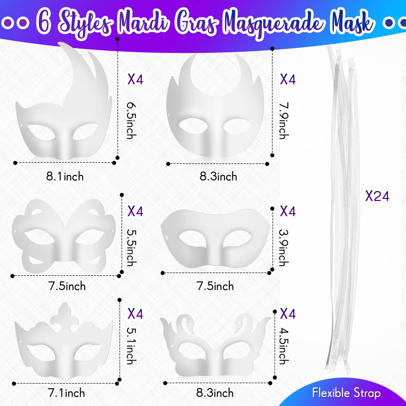 Leyndo mask ready for painting, white design suitable for DIY crafts.