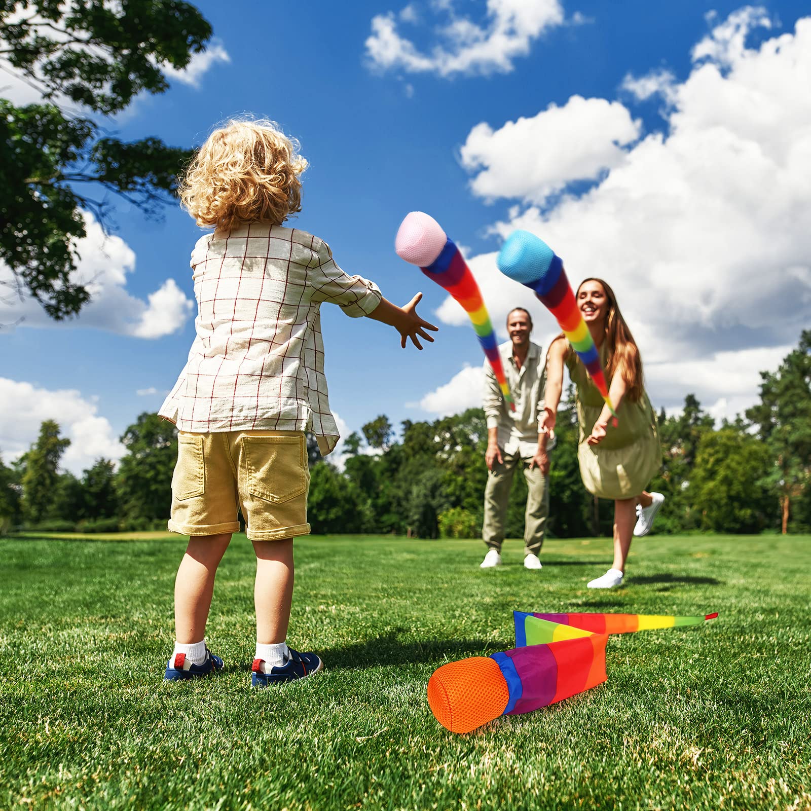 Leyndo rainbow tails and bright tops catching the eye during play.