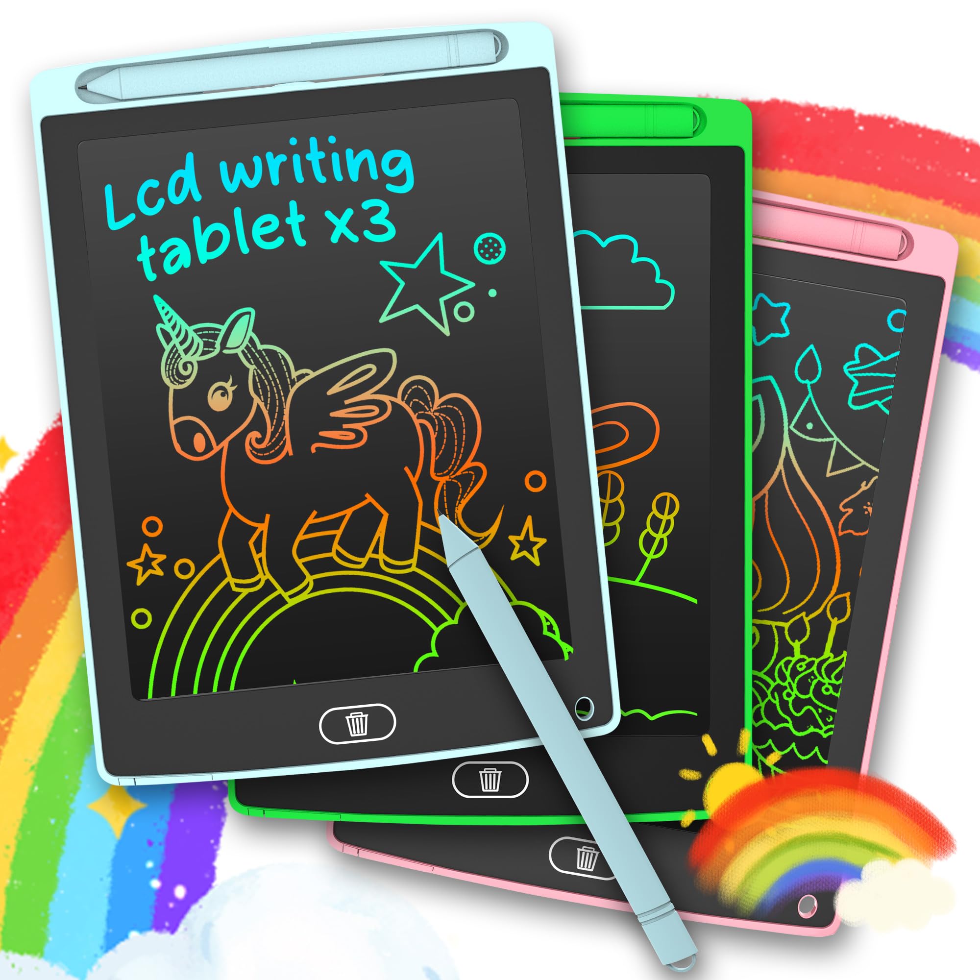 LEYAOYAO 3-pack LCD writing tablet in blue promotes mess-free doodling for kids