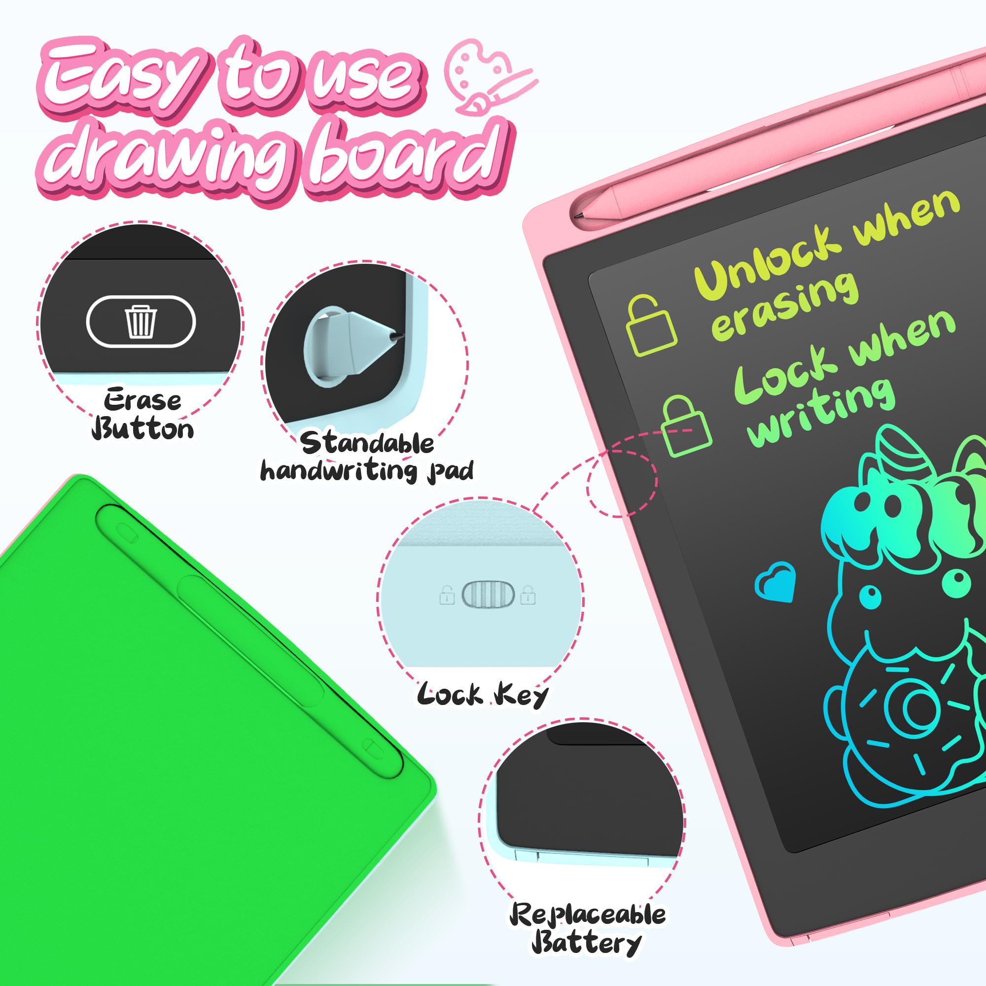 LEYAOYAO 3-pack LCD writing tablet in pink encourages portable coloring fun
