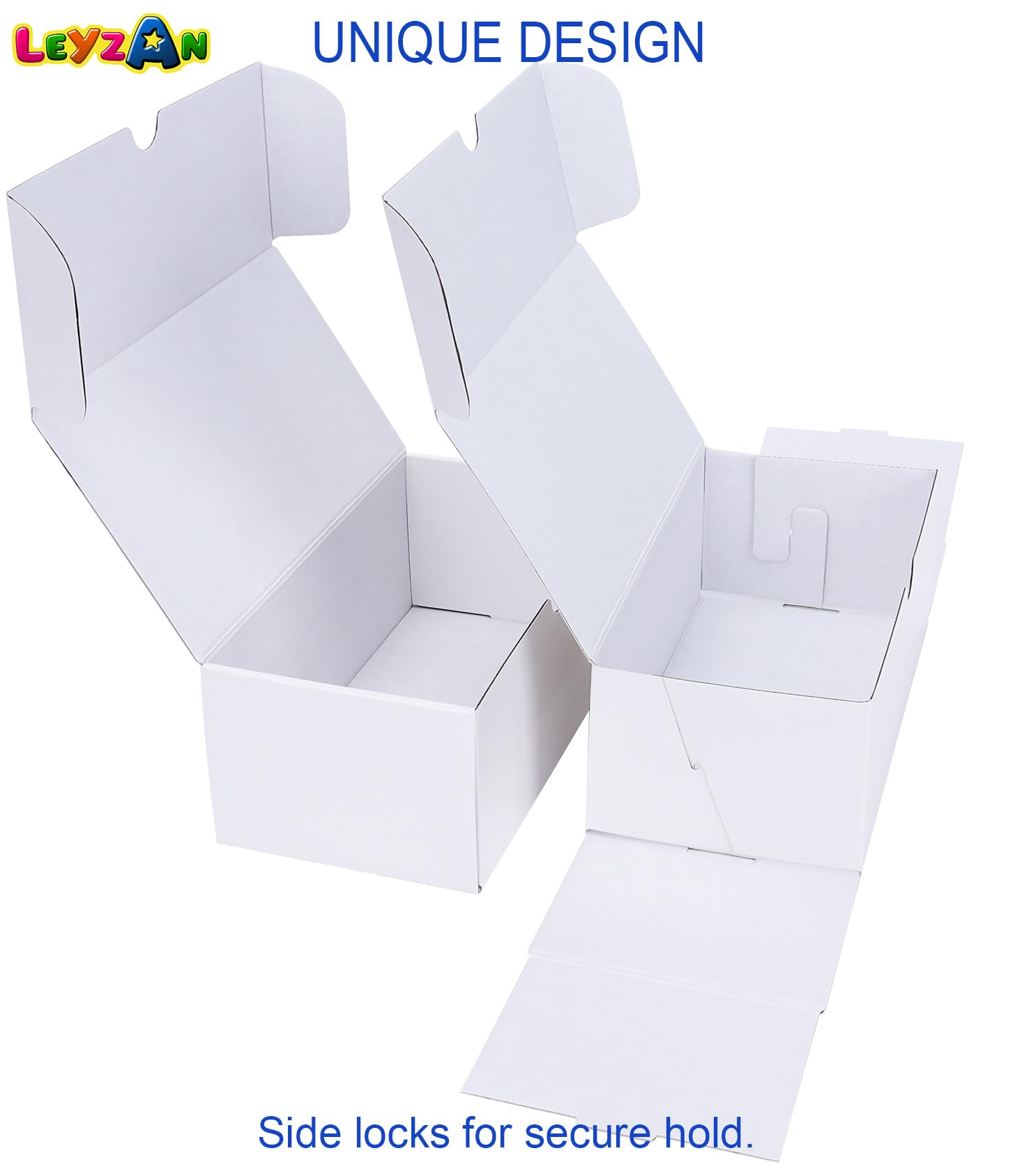 Leyzan storage box stackable on shelves for neat display