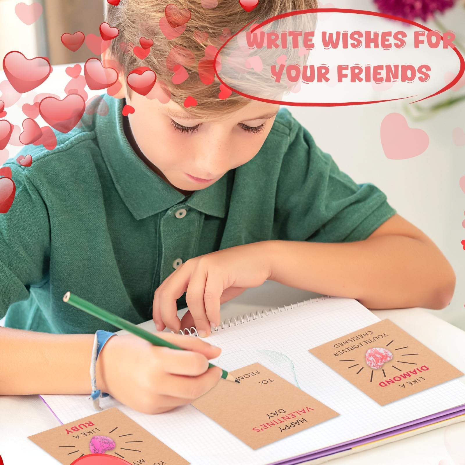 LFENYIGI classroom valentines exchange kit with cards and gems