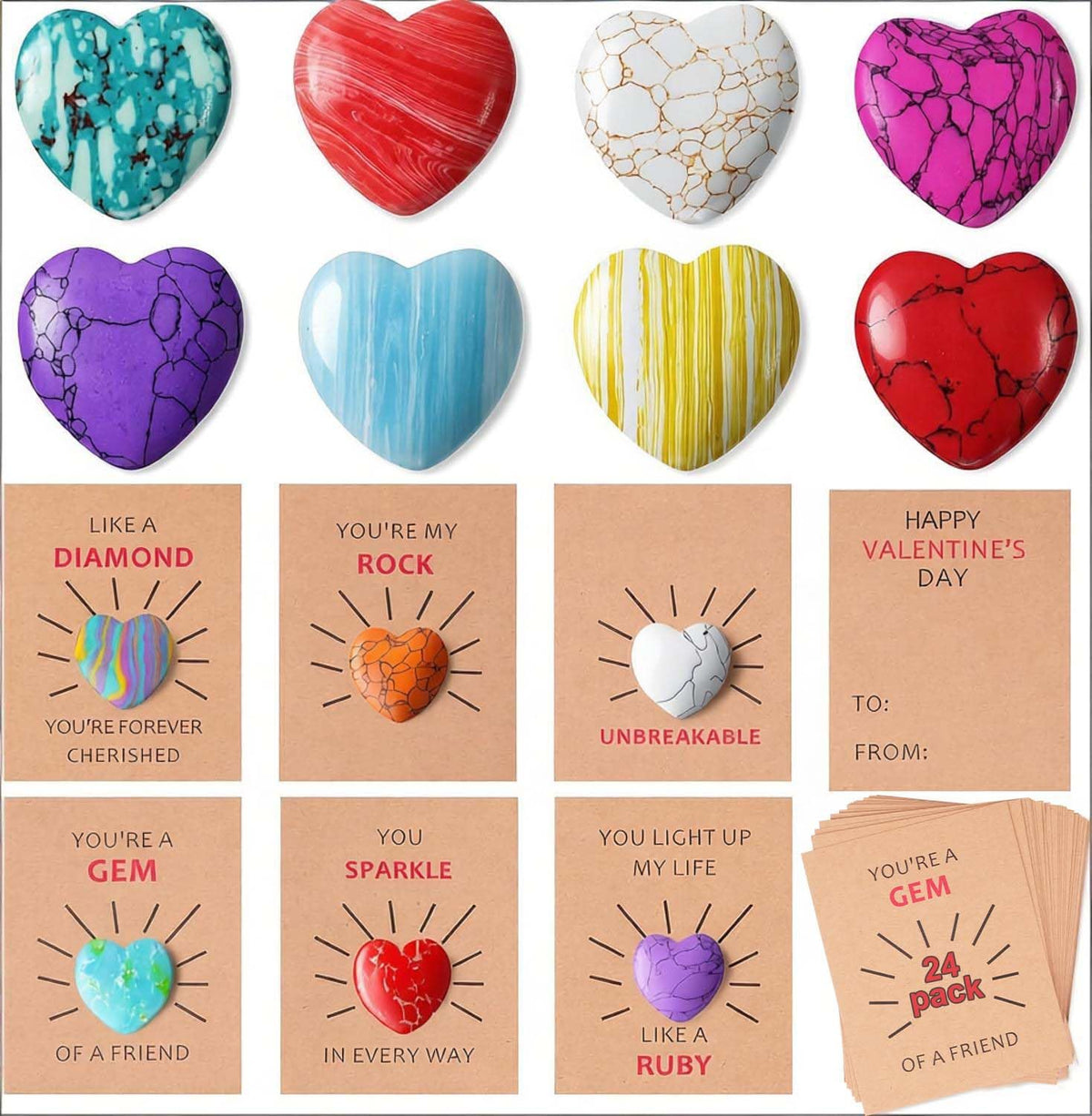 LFENYIGI heart shaped gemstones for kids, ideal for classroom Valentine exchanges