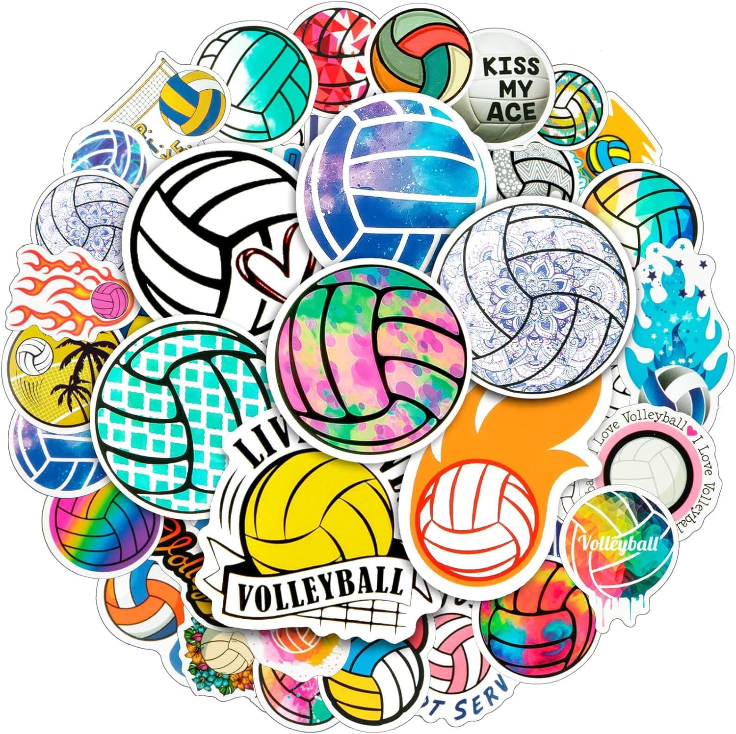 LGFMGWH volleyball stickers pack shot, ideal for water bottles and laptops.