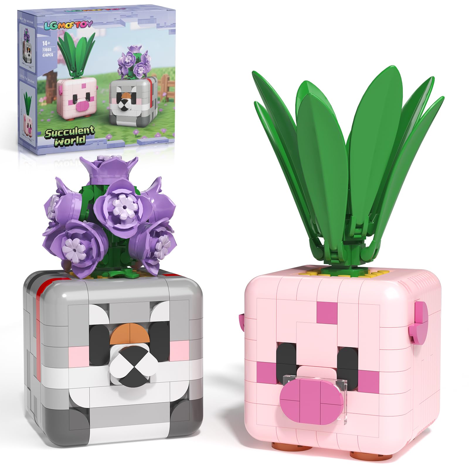 LGMCFTOY pink pig succulent 226-piece build for play and display