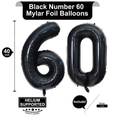 LHOAVWE 40-inch black number 6 balloon adds dramatic 60th celebration flair