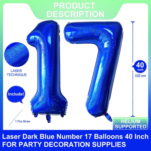LHOAVWE Blue 17-number balloon closeup highlights premium laser navy color