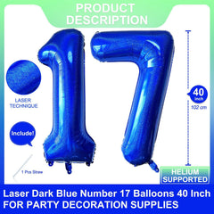LHOAVWE Blue 17-number balloon closeup highlights premium laser navy color