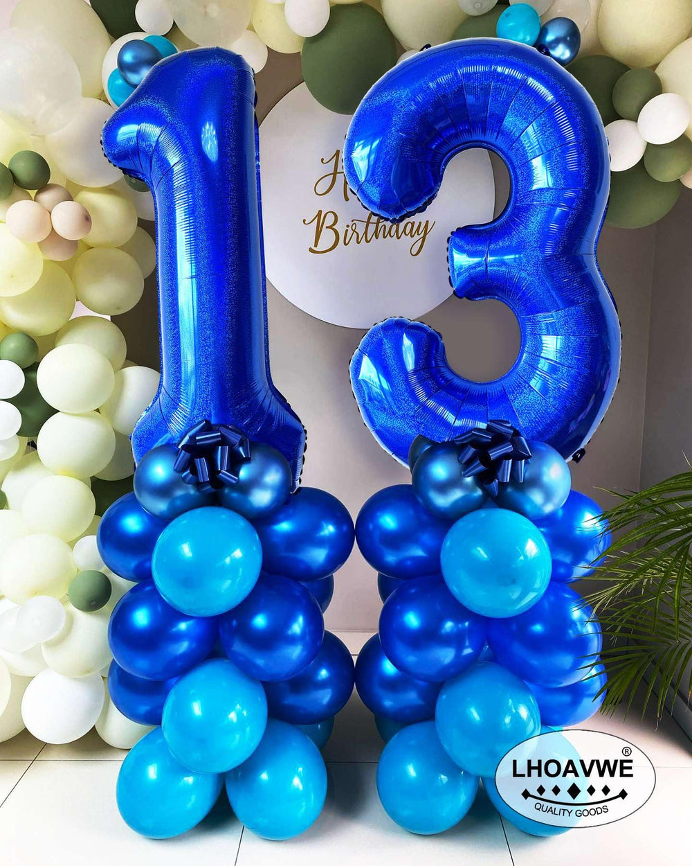 LHOAVWE Blue 17-number balloon with inflation straw for easy setup