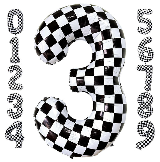 LHOAVWE Checkered Number 3 40-inch foil balloon for bold party backdrops.