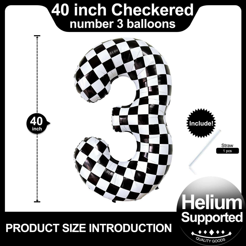 LHOAVWE Race car checkered wall decor with a giant 40-inch balloon.