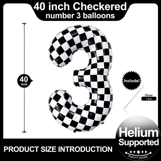 LHOAVWE Race car checkered wall decor with a giant 40-inch balloon.