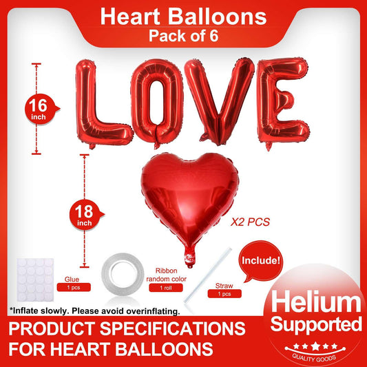 LHOAVWE red heart balloons 18 inch, two pieces, festive accents.