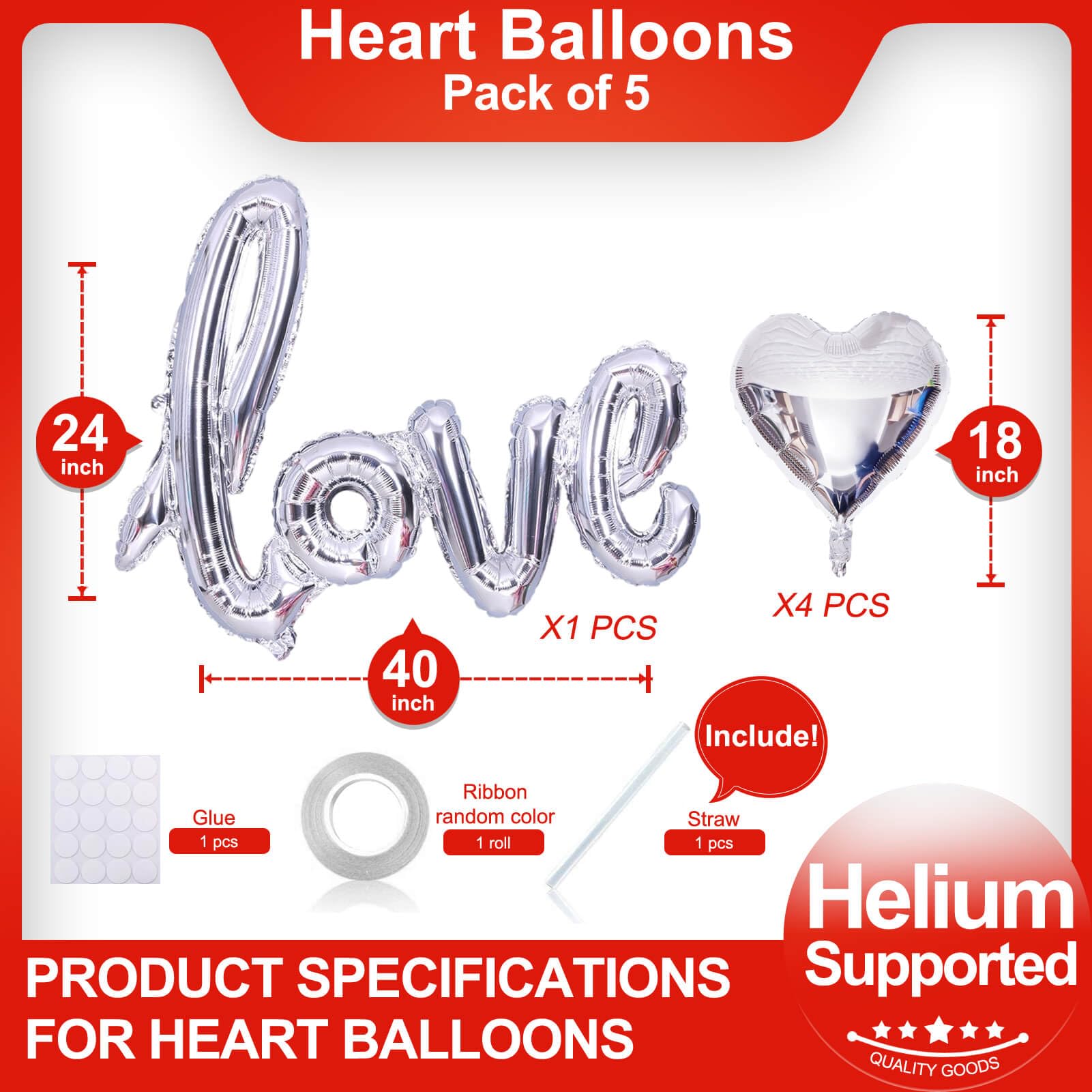 LHOAVWE silver heart balloons 18 inches arranged as centerpiece