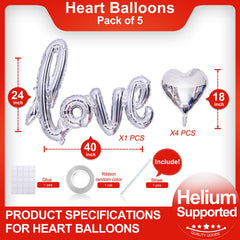 LHOAVWE silver heart balloons 18 inches arranged as centerpiece