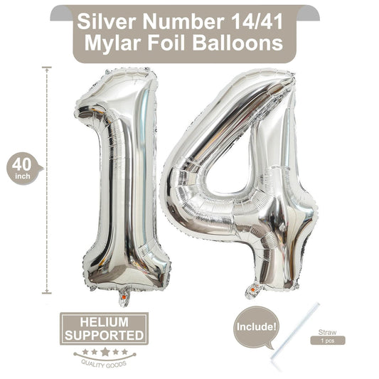 LHOAVWE silver 14-number foil balloon ideal for eye-catching birthday celebrations.