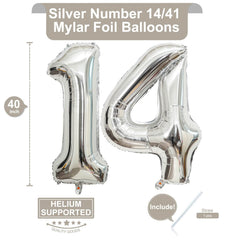 LHOAVWE silver 14-number foil balloon ideal for eye-catching birthday celebrations.