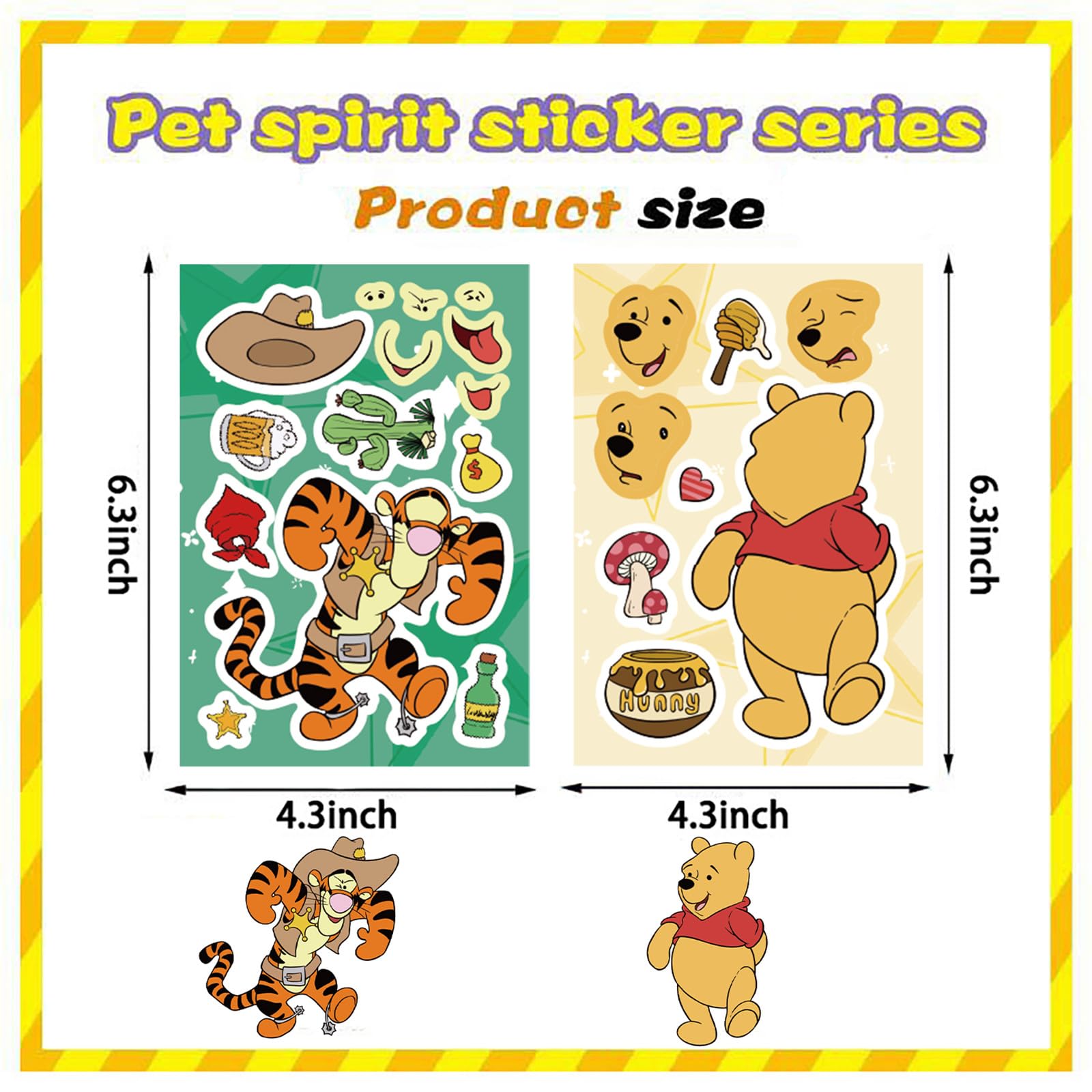 Close-up of vibrant Winnie Pooh Bear sticker designs on LHST sheet