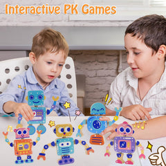 Liangding kids playing robot-building set demonstrating cooperative and sharing play.