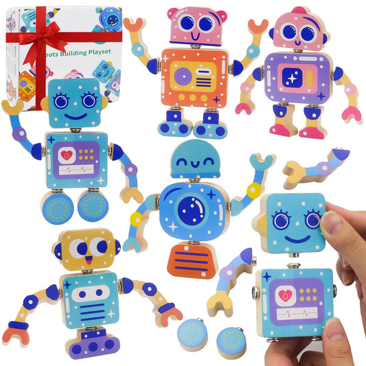 Liangding robots wooden parts colorful blocks promote creative play and imaginative building.