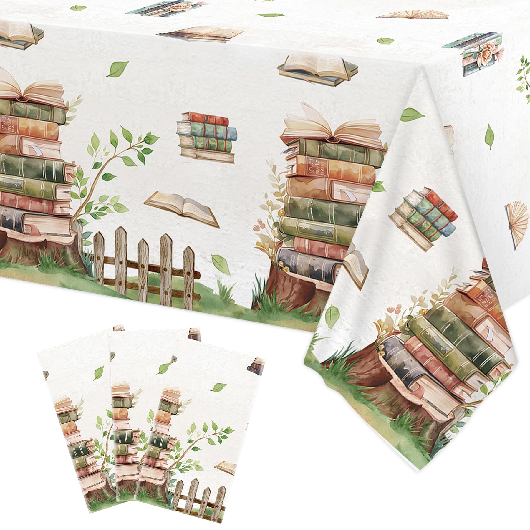 Lianxuia book-themed tablecloth 3pc pack protects tables while adding book club decor.