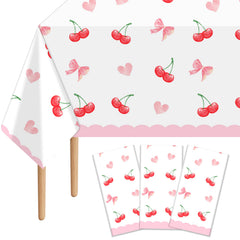 Lianxuia cherry bow tablecloth with pink and white design, ideal for festive party decor.