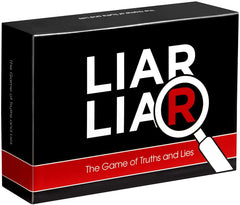 LIAR LIAR party game pack shot showing colorful cards and family-friendly setup.