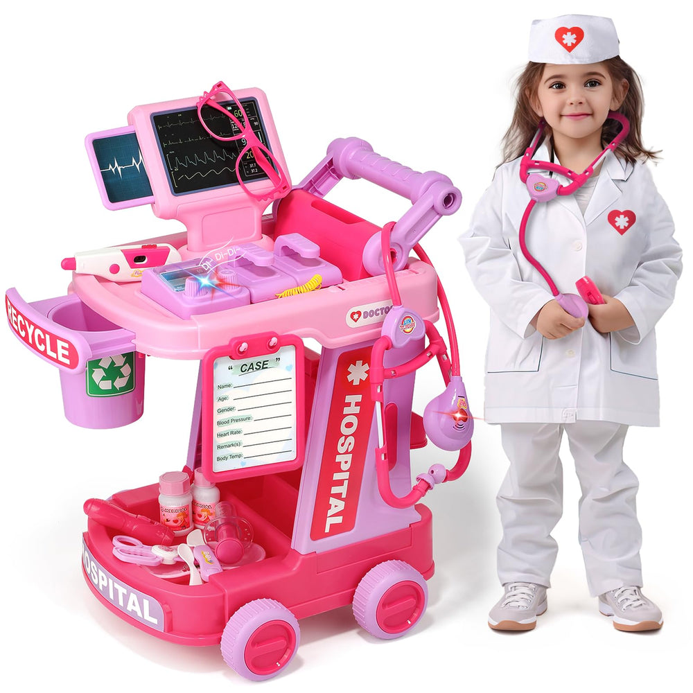 Liberry doctor cart push invites imaginative healthcare play for toddlers.