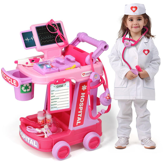 Liberry doctor cart push invites imaginative healthcare play for toddlers.