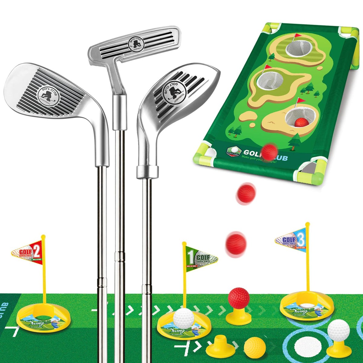 Liberry Kids Golf Set with retractable clubs displaying hands-on play and coordination.