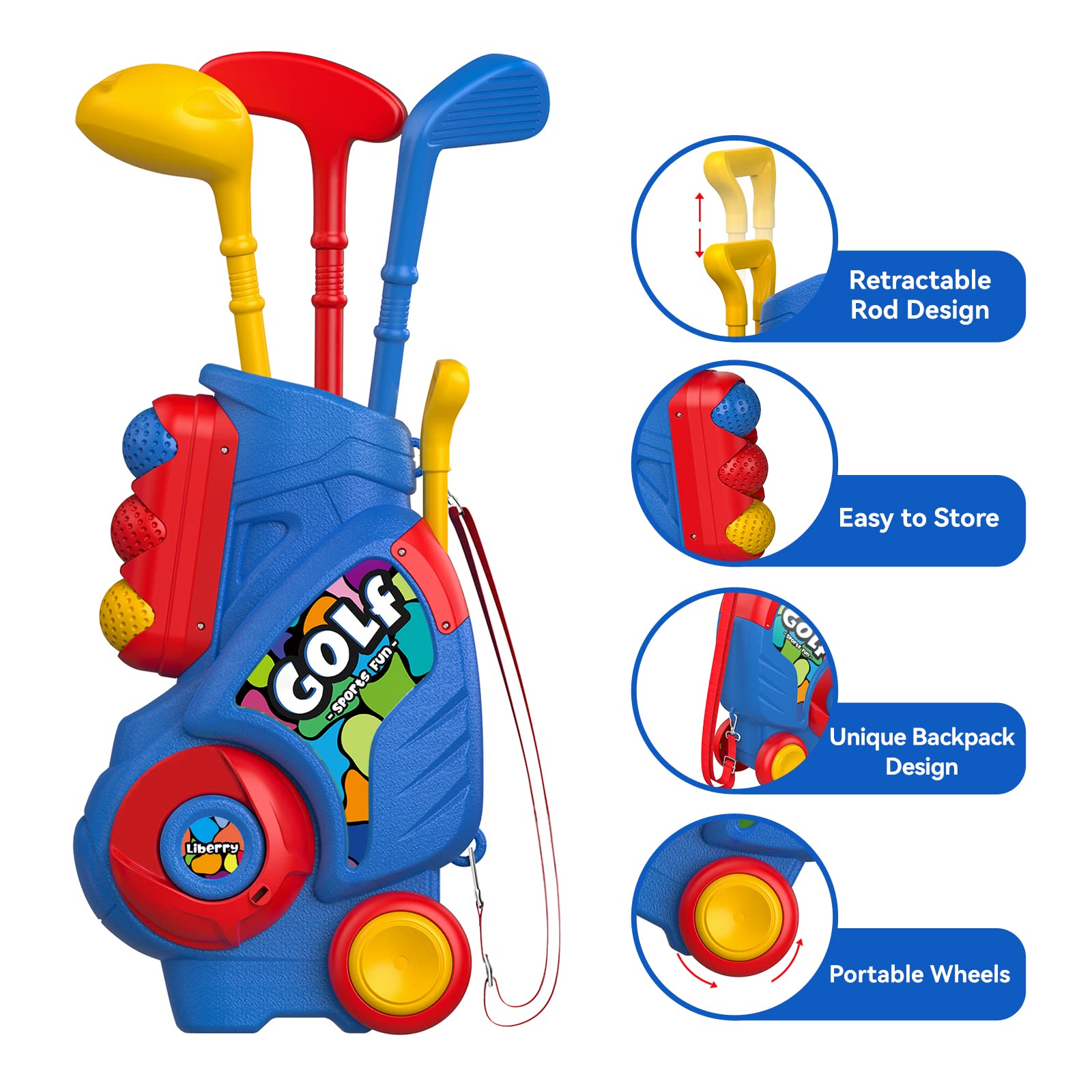 Liberry toddler golf clubs: putter, iron, and wood for small hands