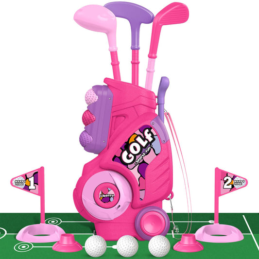 Liberry toddler golf set cart with retractable handle for easy transport and organization.