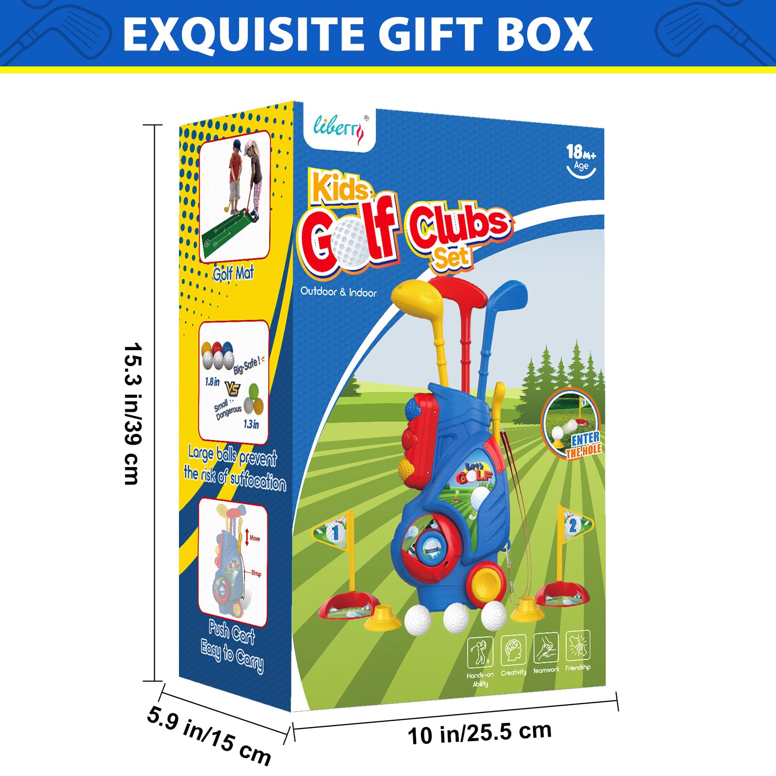 Liberry toddler golf set suitable for indoor and outdoor play.