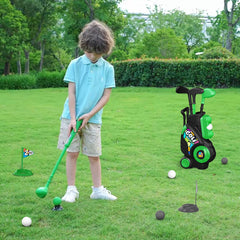 Indoor practice with Liberry Liberry toddler golf set in living room