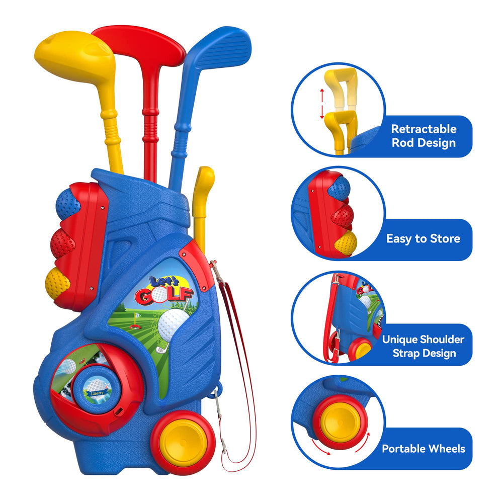 Liberry left-handed compatible clubs mirror a real golf set for beginners.