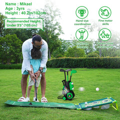 Liberry Toddler Golf Set putting mat guiding strokes along lines for focus.