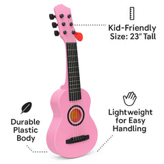 Liberty Imports pink guitar back view with tuning knobs for tuning practice