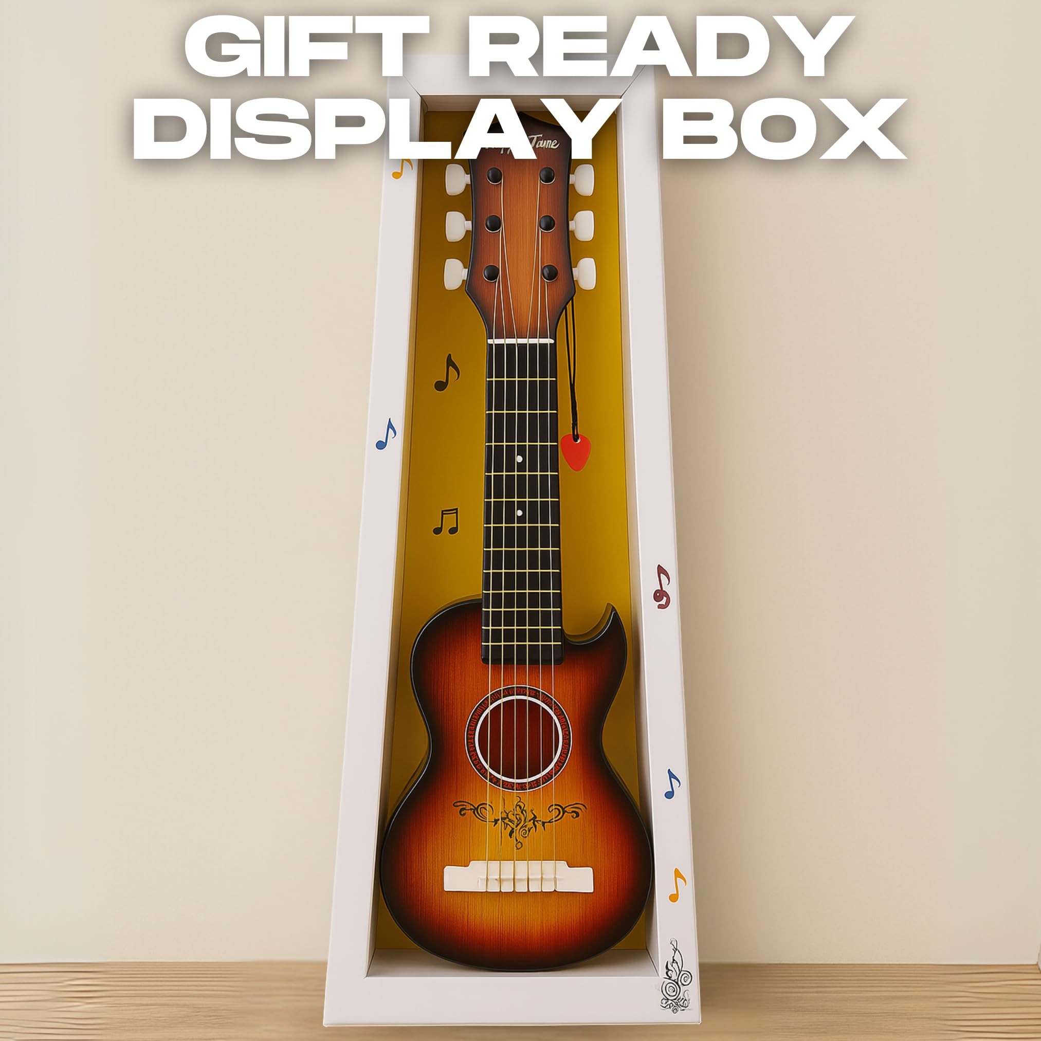 Liberty Imports 23-inch kids guitar packaging and accessories highlight a complete starter kit.