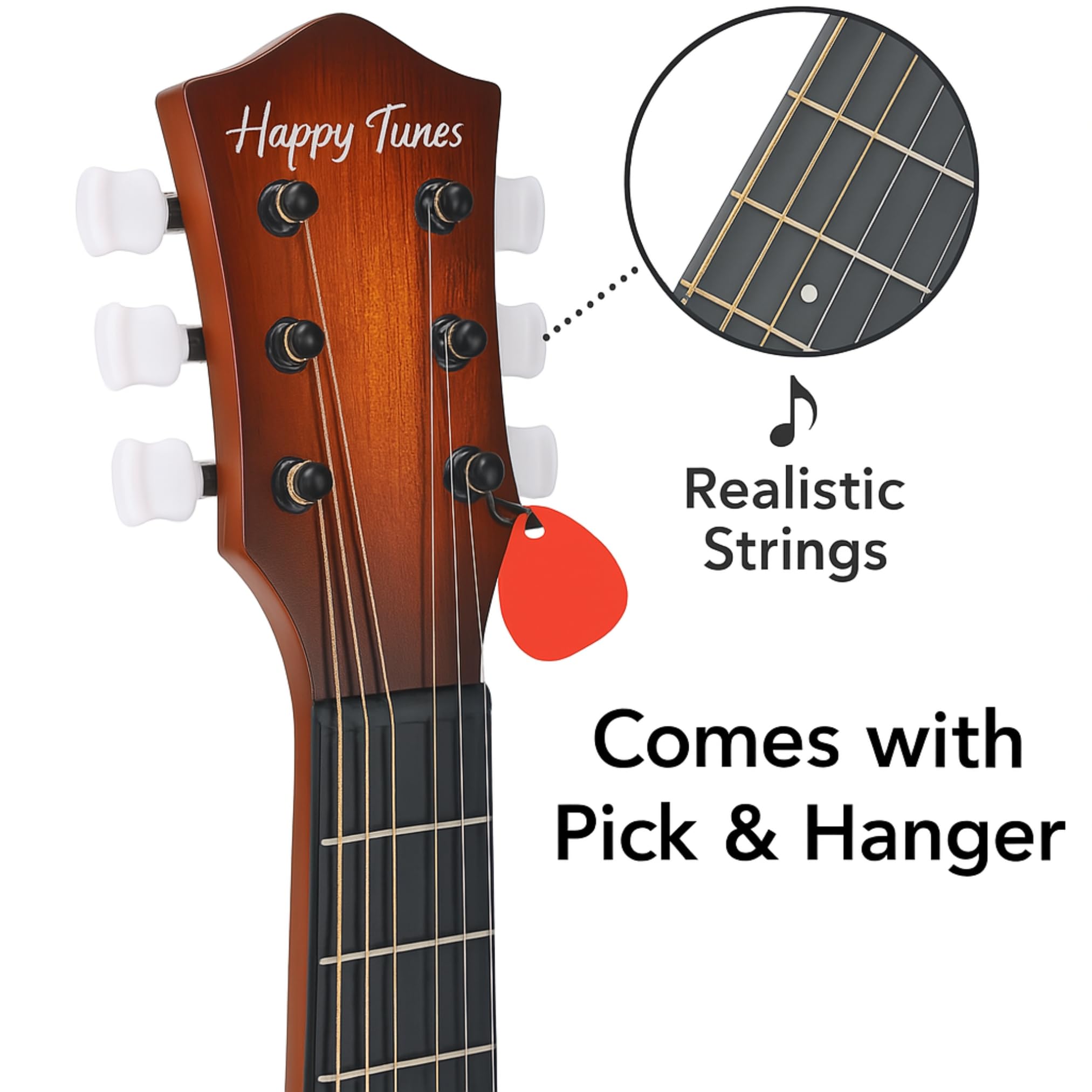 Liberty Imports 23-inch kids guitar side view emphasizes compact, kid-friendly proportions for comfortable practice.
