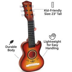 Liberty Imports 23-inch kids guitar strings closeup highlights realistic stainless steel strings that feel real.