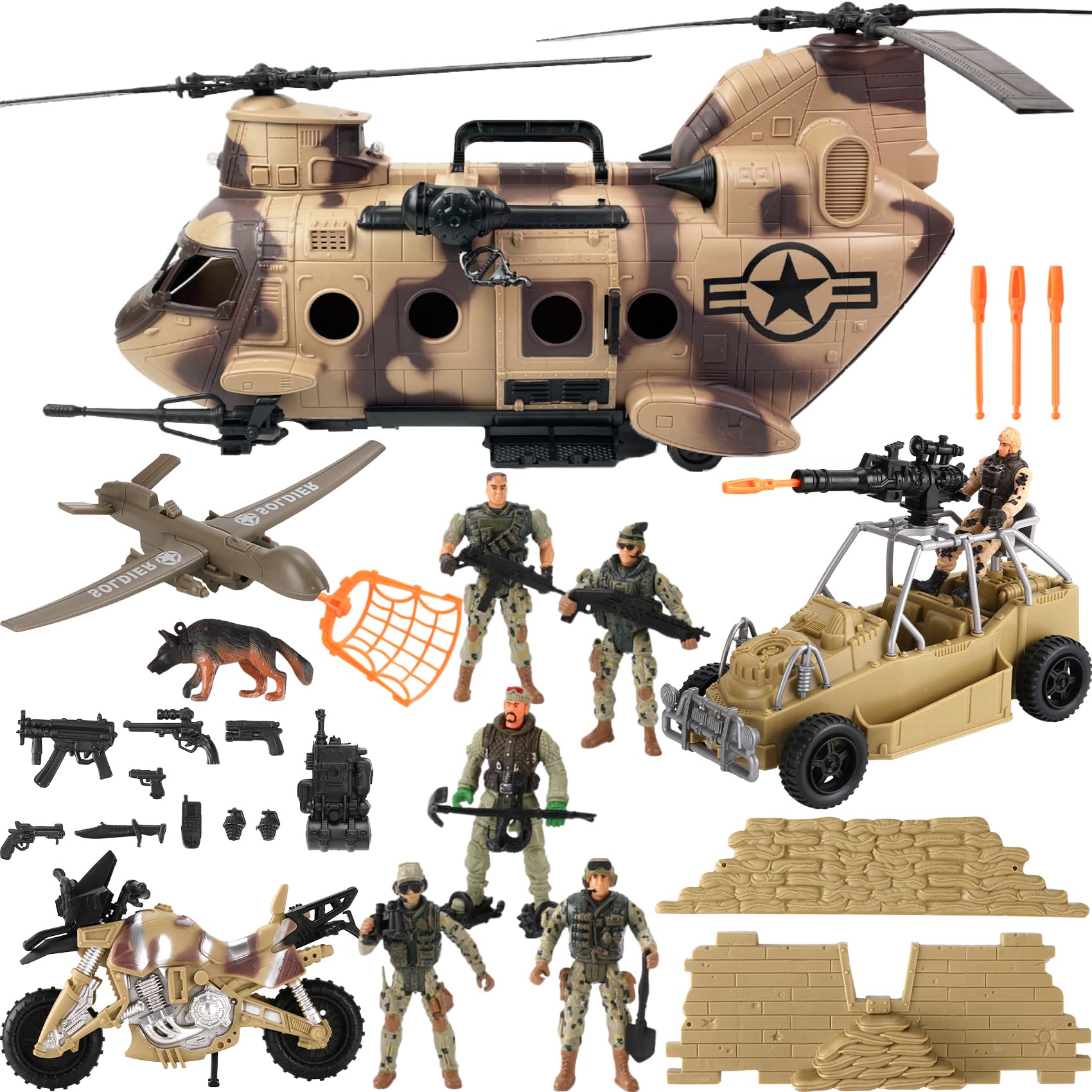 Liberty Imports 26-piece army men helicopter, a centerpiece for imaginative play and base-loading missions.
