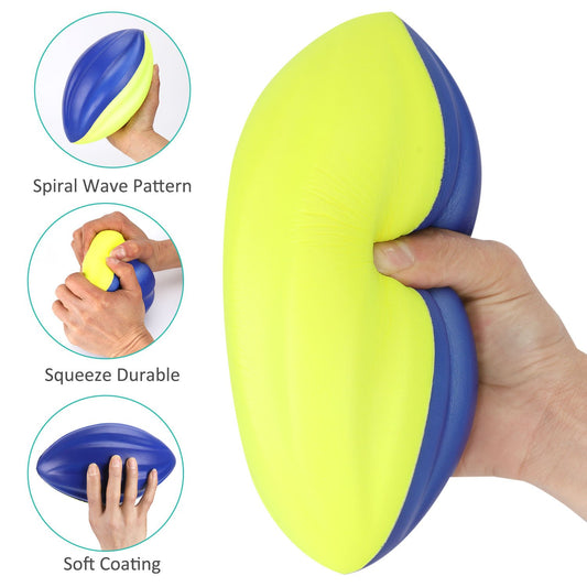 Liberty Imports 8-5-inch foam spiral football blue-yellow side view for controlled grip